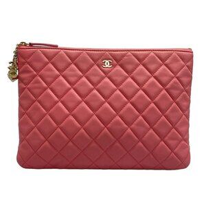 CHANEL Casino O-Case / Matelasse Pink Lambskin Clutch Bag Gold hardware
